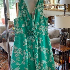 Lilly Pulitzer sz 12 Birds & Bees Parker Lagoon sea foam green rosette dress